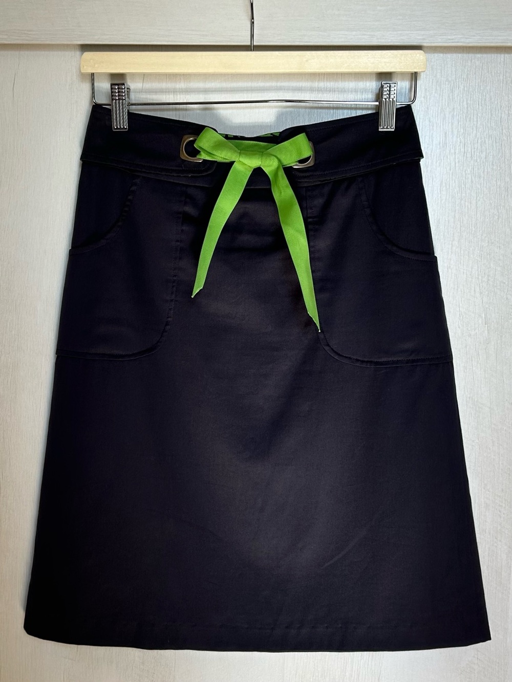 Milly Navy Blue A-line Skirt Sz 0 — Lime Green Bow Front